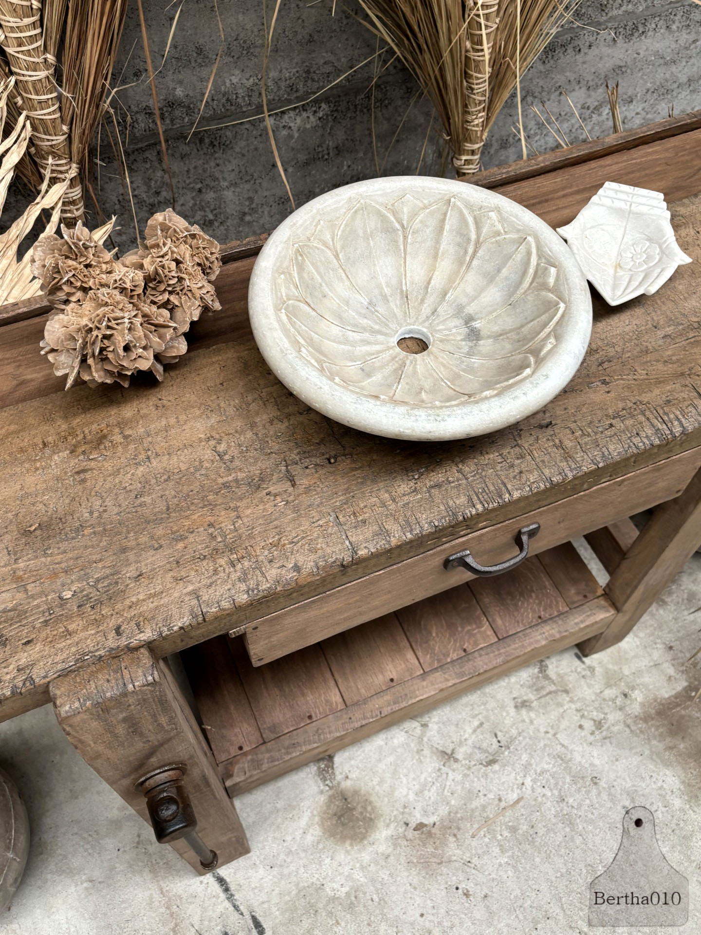 Kleine Franse werkbank van oud eiken 140 cm 147608