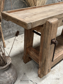 Unieke oude werkbank  stoer badkamermeubel, dressoir of keukeneiland 147935 lengte 165 cm