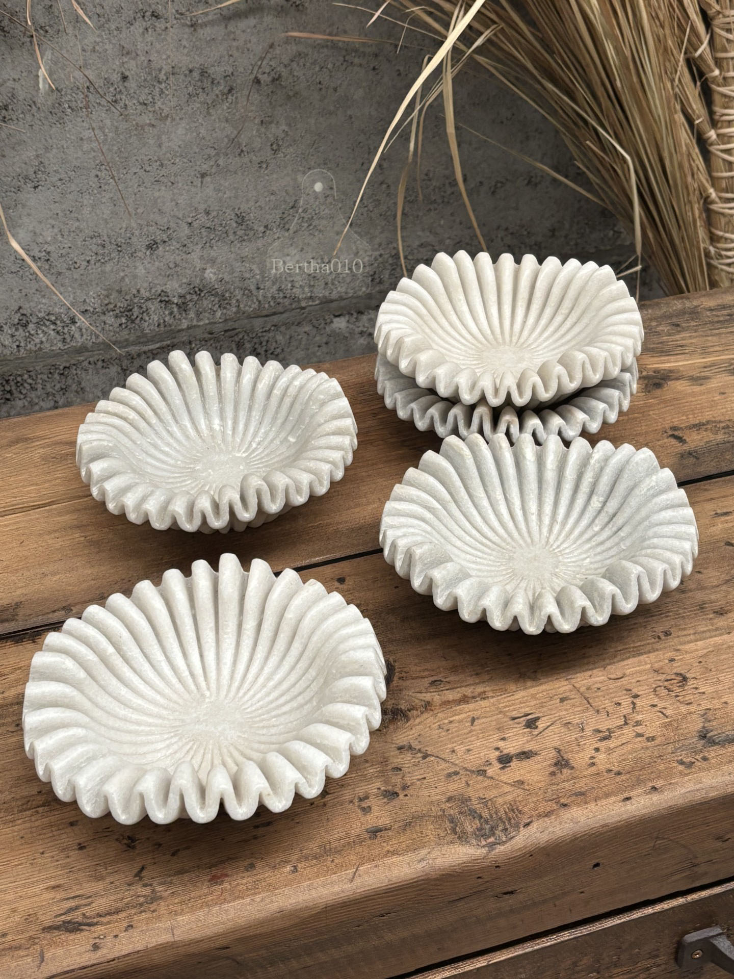 Marmeren schaal geribbeld 20 cm 147231