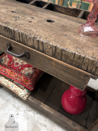 Smalle antieke werkbank met vakken (146431) lengte 154 cm verkocht