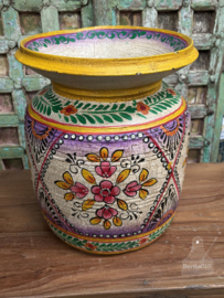 Houten melkpot kunstobject handbeschilderd met Oosterse inspiratie 147886p 38.5 cm hoog