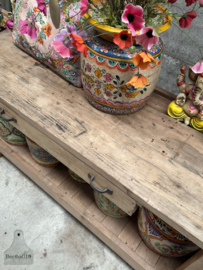 Lange oude eiken werkbank uit Frans atelier 147957 lengte 240 cm