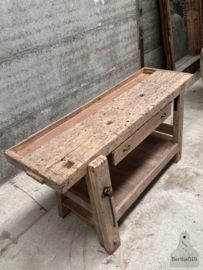 Authentieke Belgische timmermanswerkbank uit school 75 jaar oud 147954 lengte 172 cm