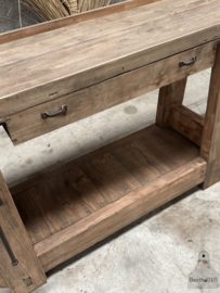 Unieke oude werkbank  stoer badkamermeubel, dressoir of keukeneiland 147935 lengte 165 cm