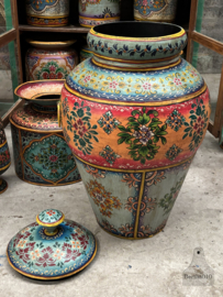 Handbeschilderde ijzeren vaas Indiaas vakmanschap (90 cm hoog) 147901