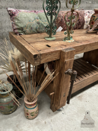 Antieke werkbank met laden (147119)  lengte 201 cm verkocht
