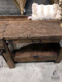 Oude werkbank met la en opbergruimte onderkant (146428) 160 cm verkocht