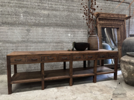 Historische XXL houten werkbank toonbank met 8 laden 148108
