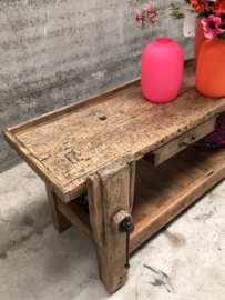 Antieke eiken werkbank (146012) 205 cm lengte verkocht