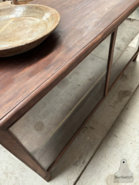 Prachtige houten antieke toonbank met glas keukeneiland 147686