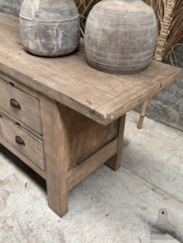 Antieke werkbank uit atelier pottenbakker met 6 laden 147979 lengte 205 cm