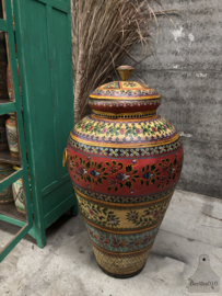 Statement vaas van ijzer handbeschilderd Indiaas design met lotus (120 cm) 147904
