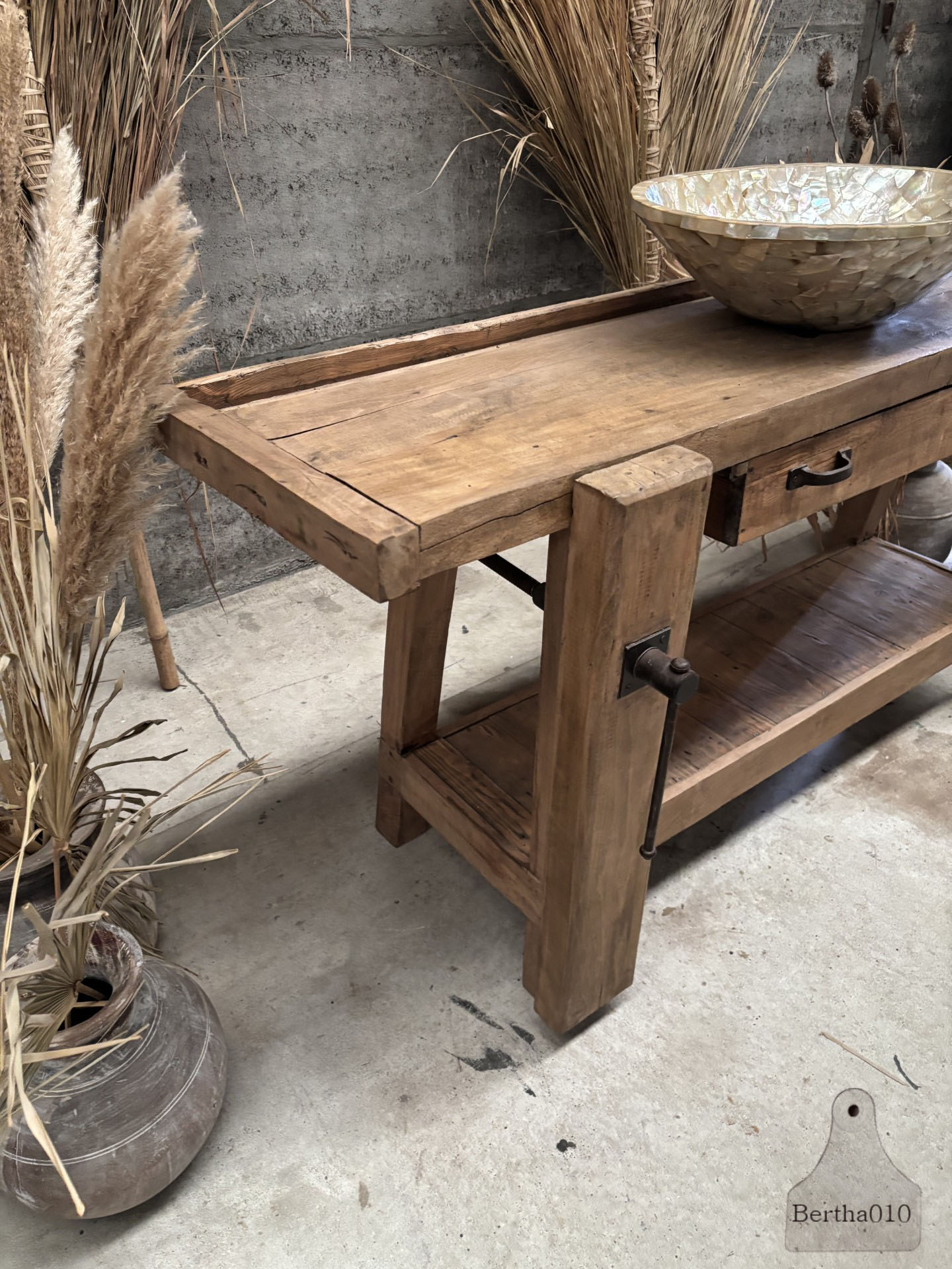 Franse werkbank van oud eiken 182 cm lang 147598