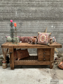 Antieke werkbank met laden (147119)  lengte 201 cm verkocht