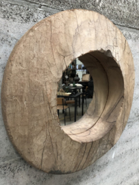 Uit 1 stuk oud hout spiegel rond (145014) verkocht