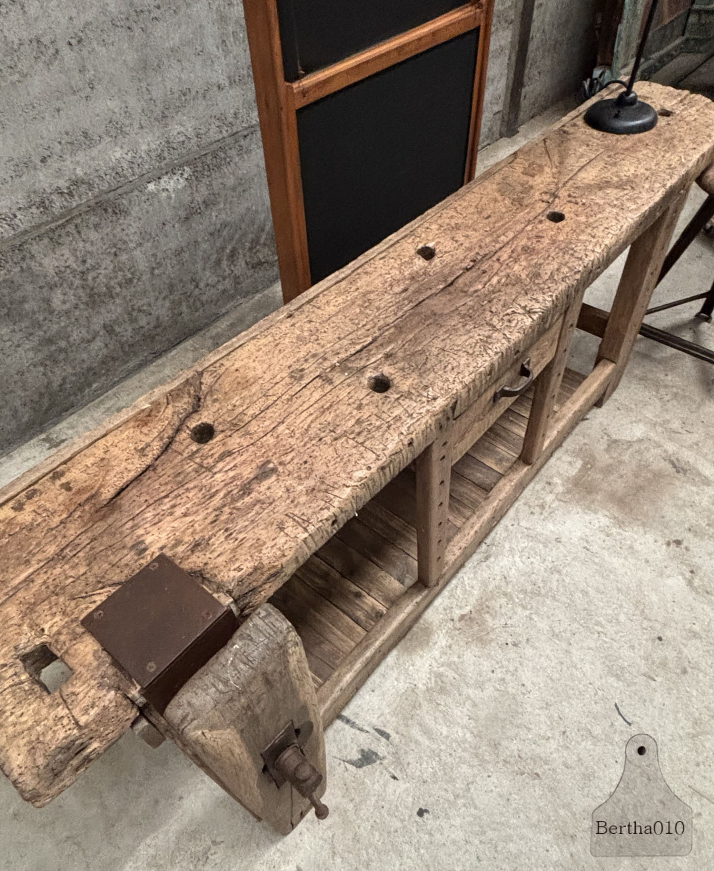 Antiek Franse werkbank ca 150 jaar oud eikenhout 204 cm lang 147573