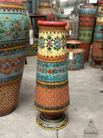 Unieke Indiase ijzeren vaas met handbeschilderd bloemmotief 147905