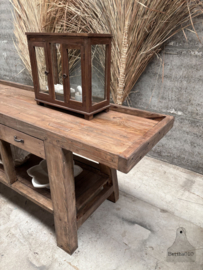 Lange oude werkbank met 4 laden 147978 lengte 260 cm