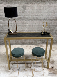 Hoge messing tafel met eiken visgraat (146852) lengte 120 cm