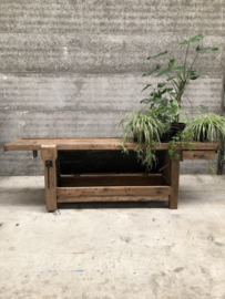 262 cm lange antieke eiken werkbank met klep (146308) verkocht