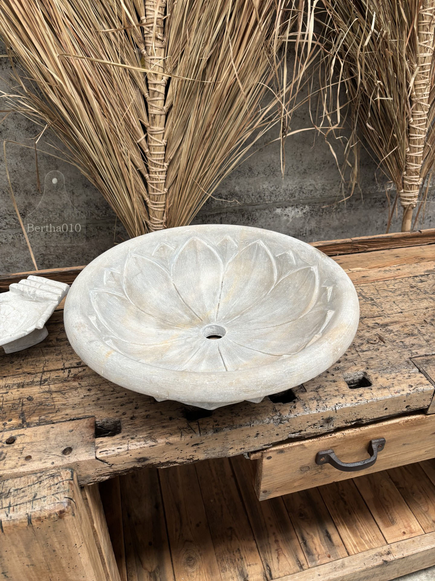 Lotus in steen set van 2 marmeren wasbakken 147455