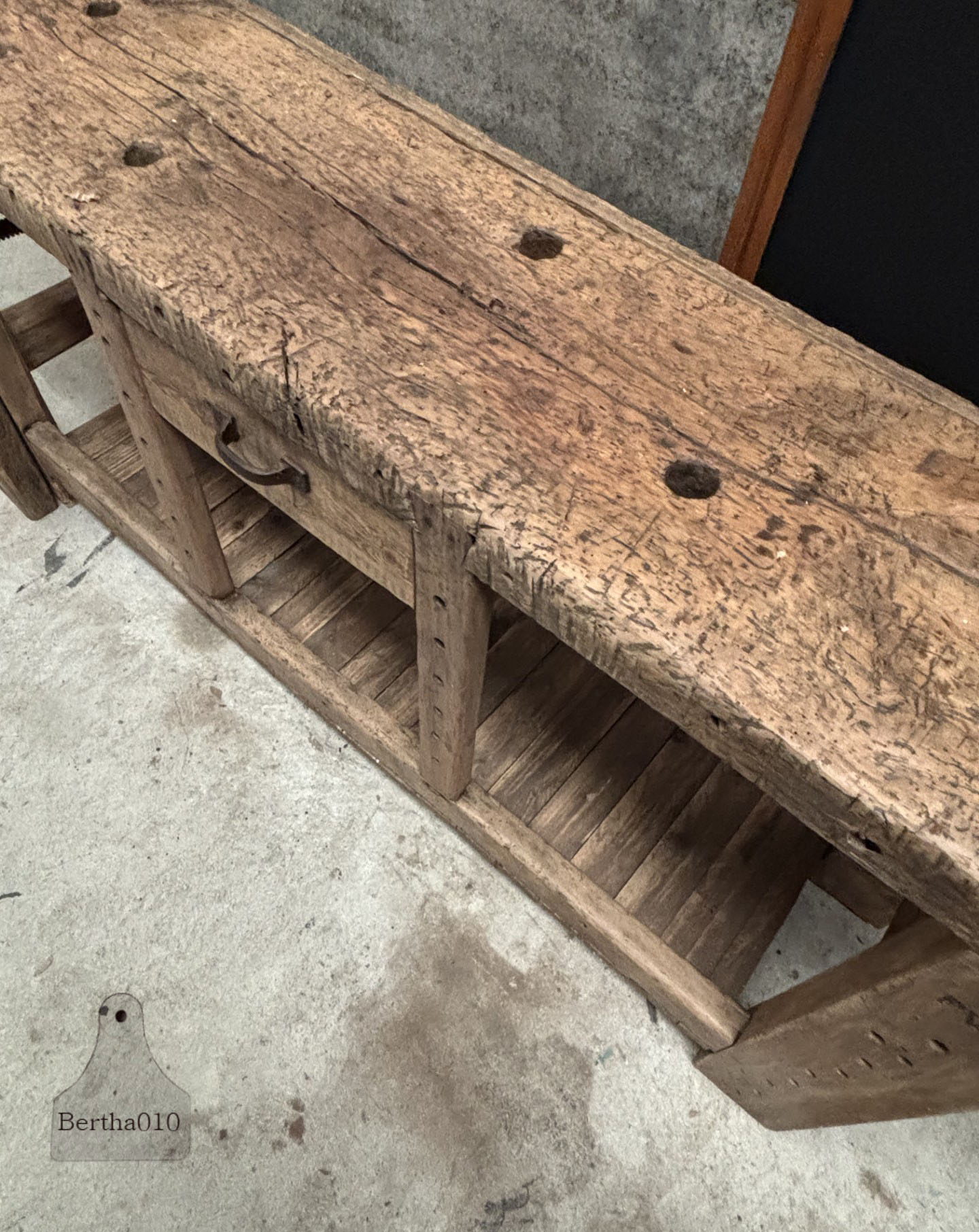 Antiek Franse werkbank ca 150 jaar oud eikenhout 204 cm lang 147573