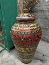 Statement vaas van ijzer handbeschilderd Indiaas design met lotus (120 cm) 147904