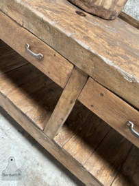 Fenomenale oude werkbank met twee laden 148074 lengte 201 cm