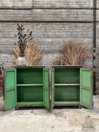 Authentieke groene atelierkasten ijzer en hout 147725