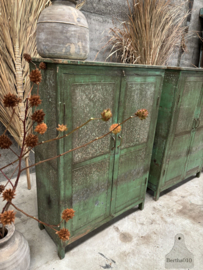 Authentieke groene atelierkasten ijzer en hout 147725