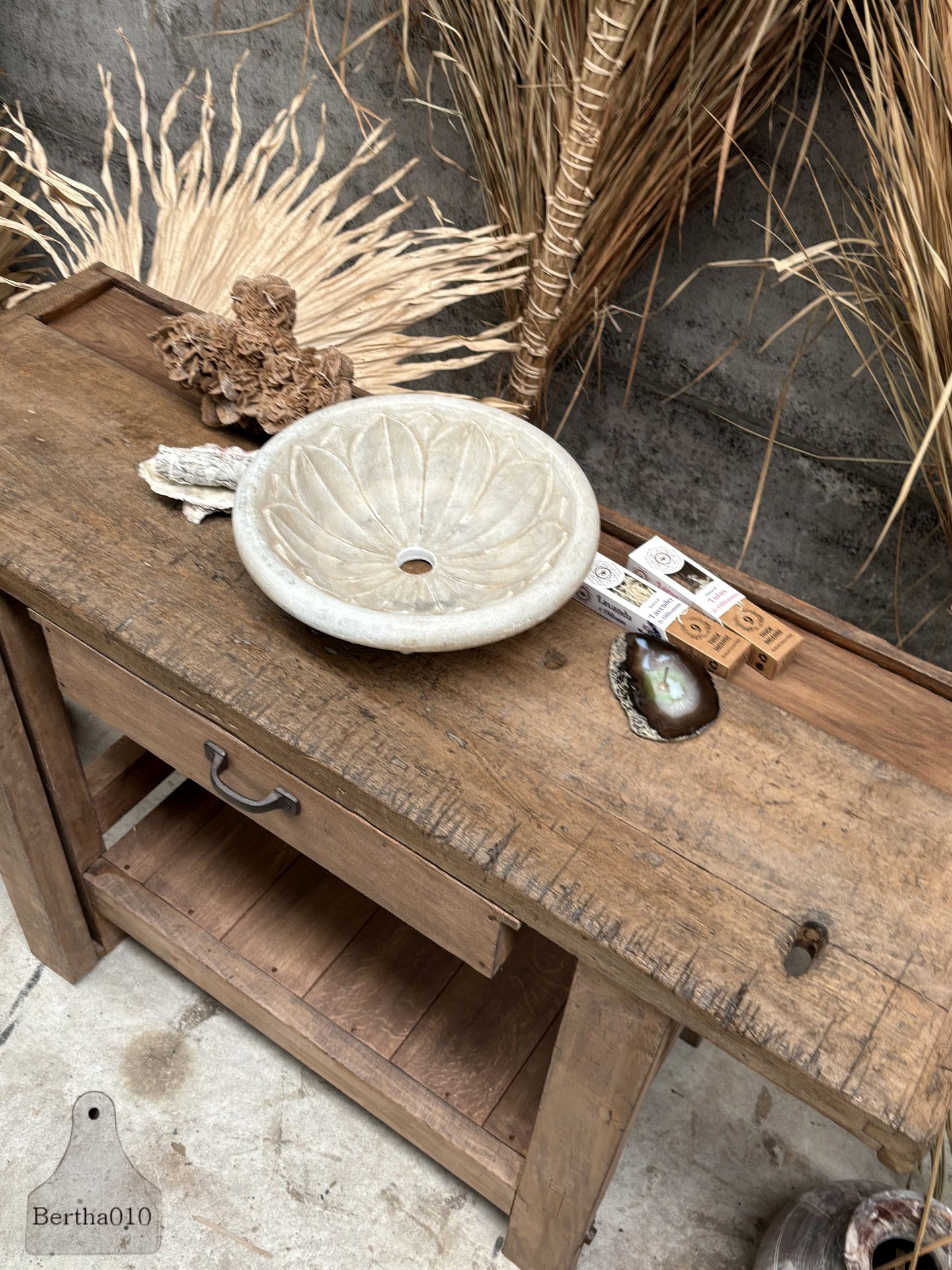 Kleine Franse werkbank van oud eiken 140 cm 147608