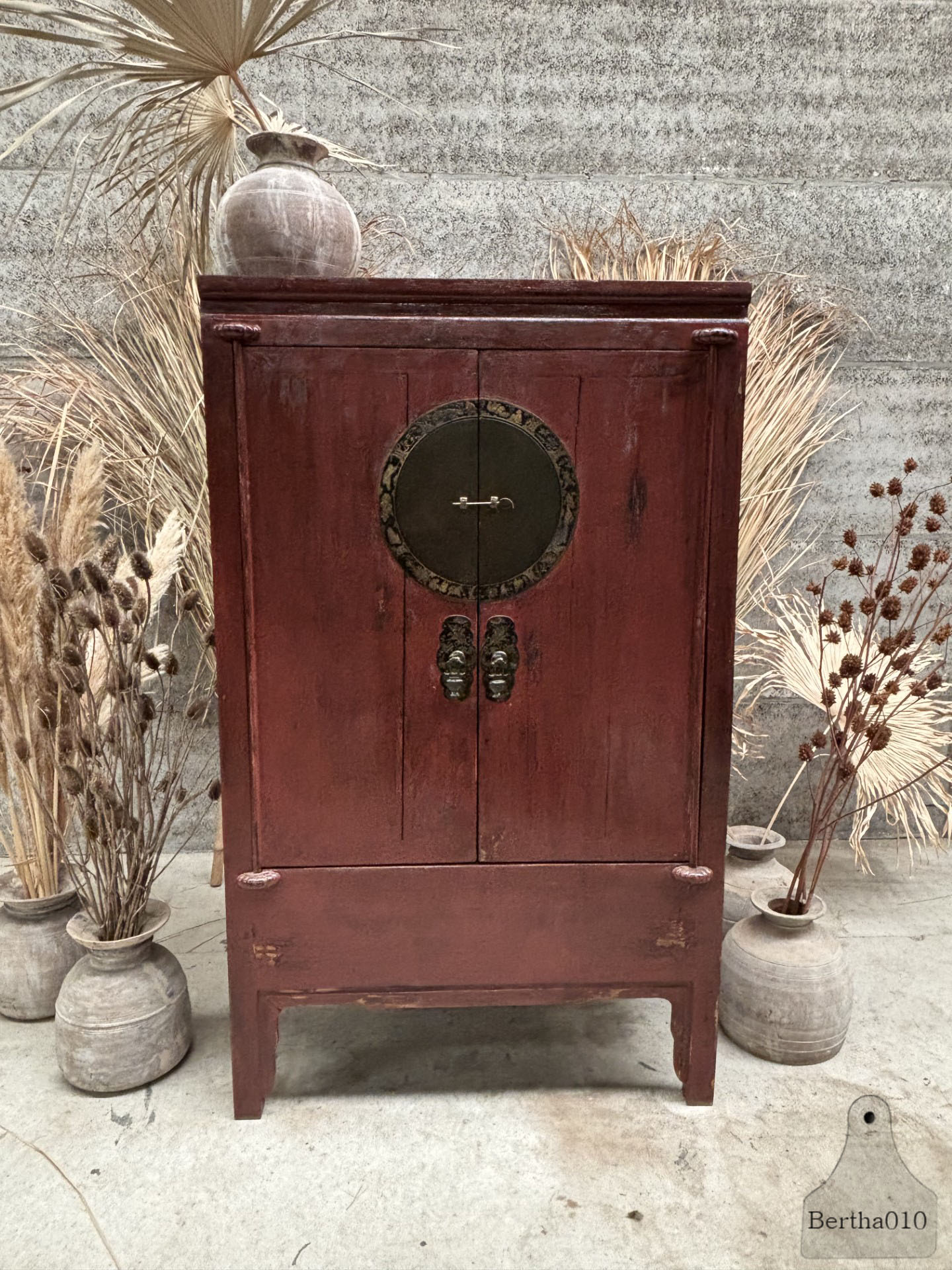 Oude Chinese Kast hoogglans donkerrood 147567