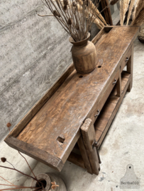 Fenomenale oude werkbank met twee laden 148074 lengte 201 cm