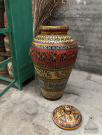 Statement vaas van ijzer handbeschilderd Indiaas design met lotus (120 cm) 147904