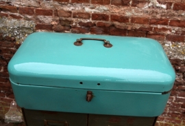 Oude turquoise broodtrommel (131003)..verkocht