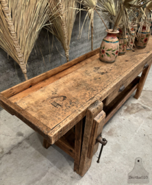 Eiken antieke werkbank (146851) lengte 237 cm