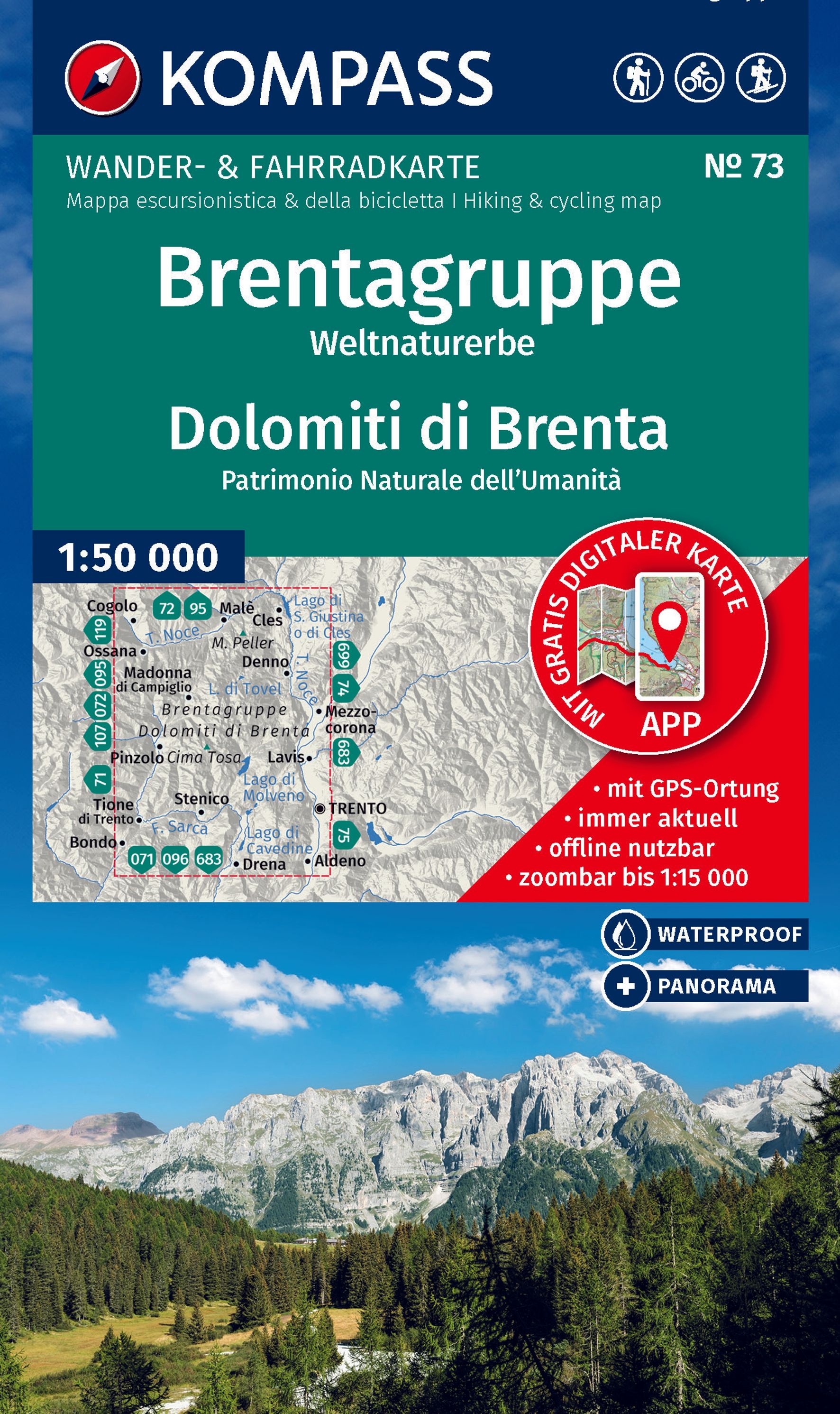 Wandelkaart Gruppo di Brenta | Kompass 73 | 1:50.000 | ISBN 9783991542568
