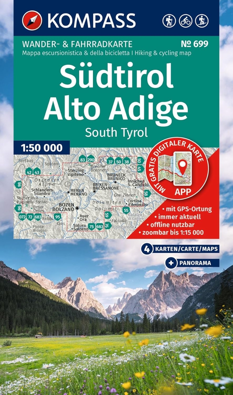 Wandelkaart - Fietskaart Zuid Tirol - Südtirol - Alto Aldige | Kompass 699 | 4-delige set ! | 1:50.000 | ISBN 9783991543008