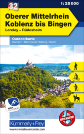 Wandelkaart Oberer Mittelrhein - Koblenz tot Bingen | Kümmerly & Frey 32 | 1:35.000 | ISBN 9783259025727
