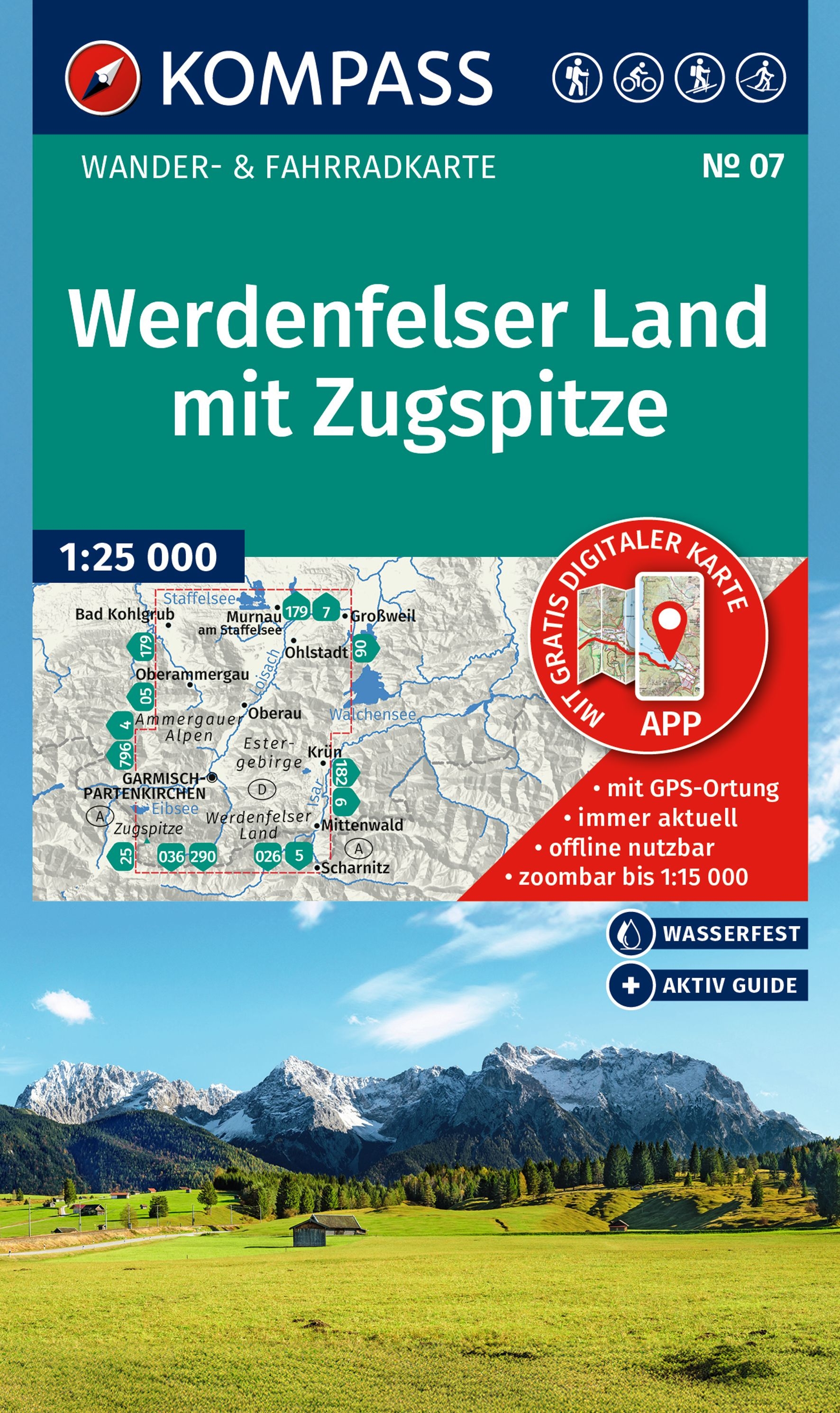 Wandelkaart Werdenfelser Land mit Zugspitze | Kompass 07 | 1:35.000 | ISBN 9783991219781