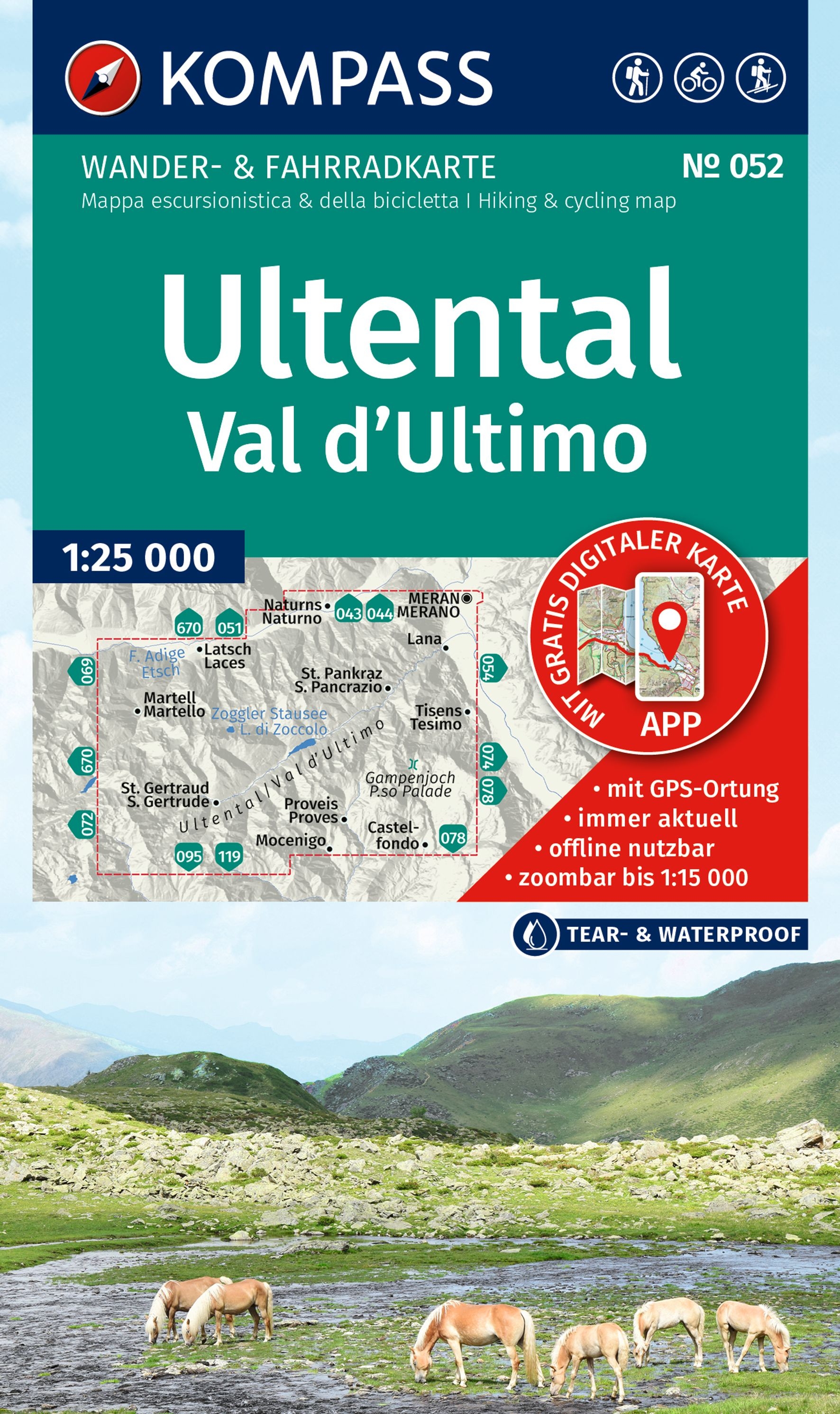 Wandelkaart Ultental - Val d'Ultimo | Kompass 052 | 1:25.000 | ISBN 9783991542865