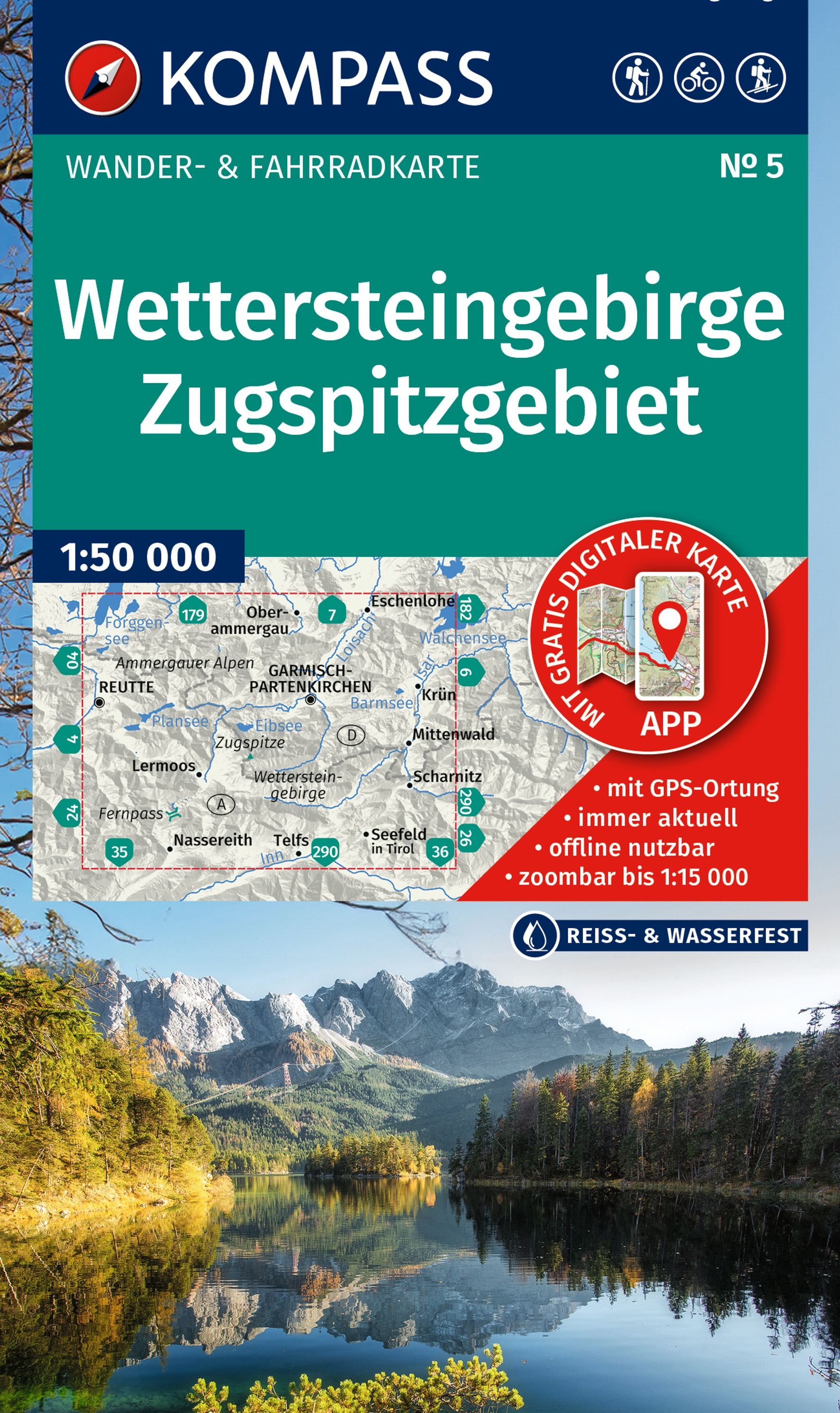 Wandelkaart Wettersteingebirge - Zugspitze - Miemminger Kette | Kompass 5 | 1:50.000 | ISBN 9783991543701