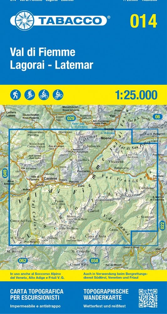Wandelkaart Val di Fiemme - Lagorai - Latemar - Dolomieten  | Tabacco 14 | 1:25.000 | ISBN 9788883151842