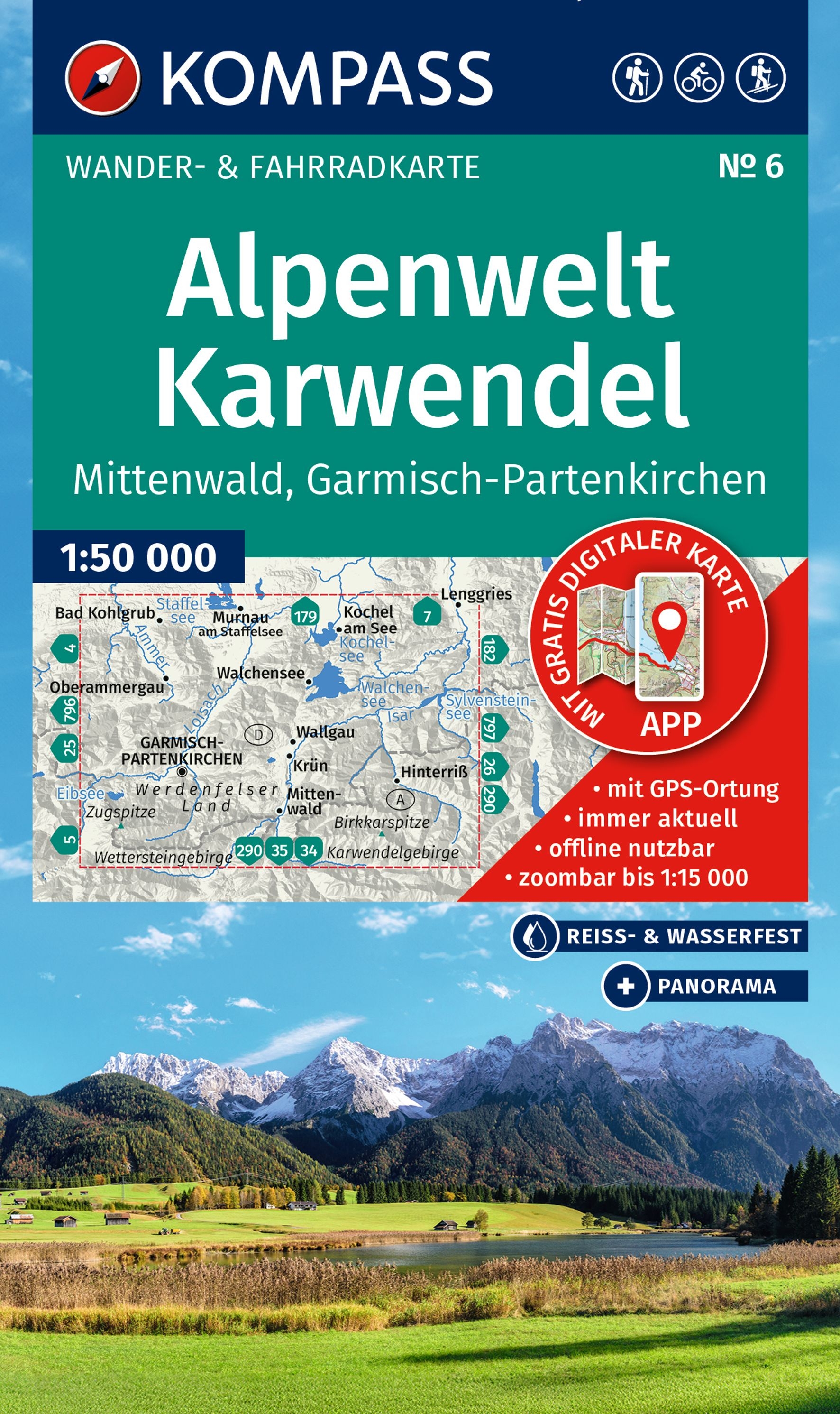 Wandelkaart Karwendel Alpenwelt | Kompass 6 | Mittenwald - Garmisch | 1:50.000 | ISBN 9783991543725