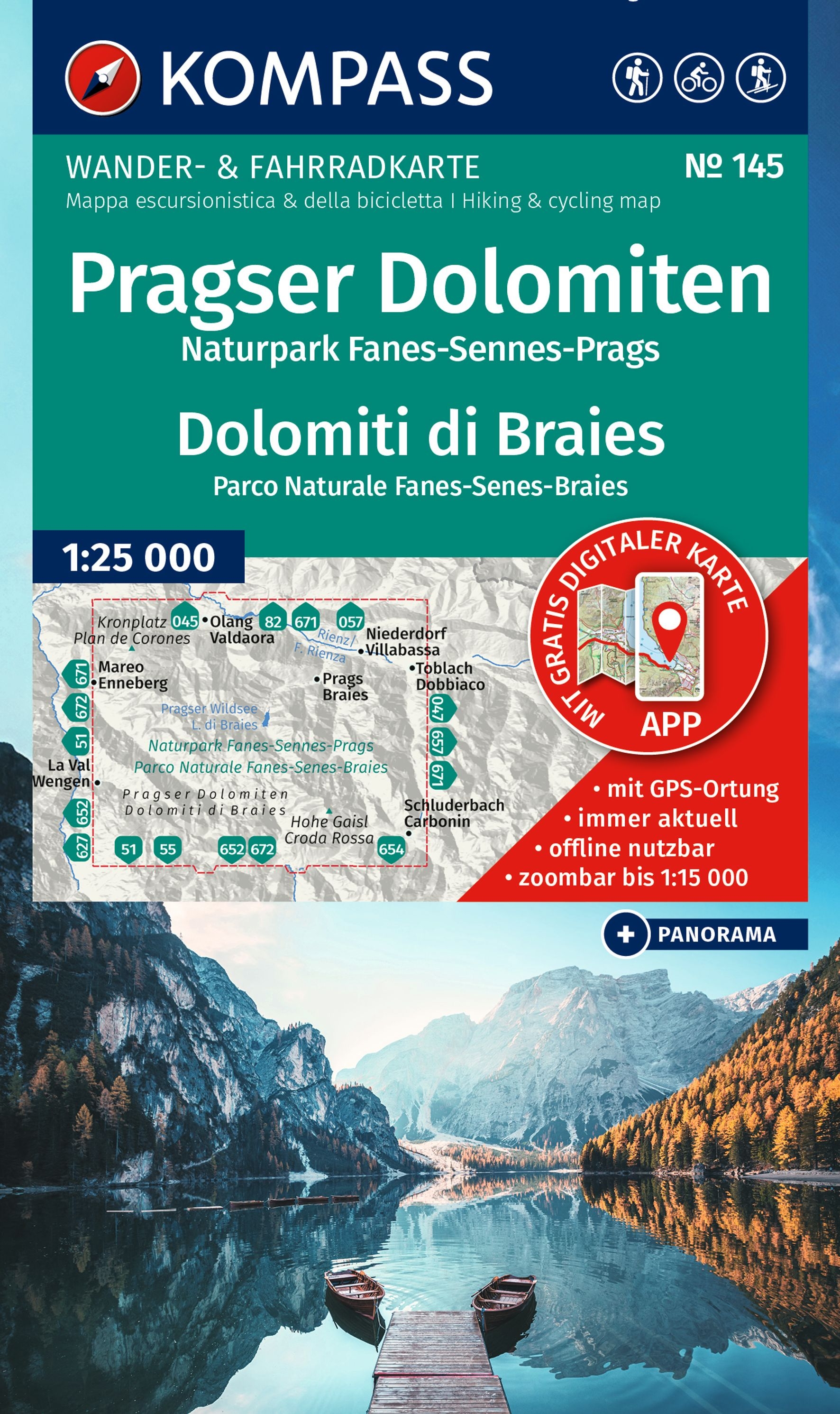 Wandelkaart Pragser Dolomiten - Dolomiti di Braies | Kompass 145 | 1:25.000 | ISBN 9783991542704