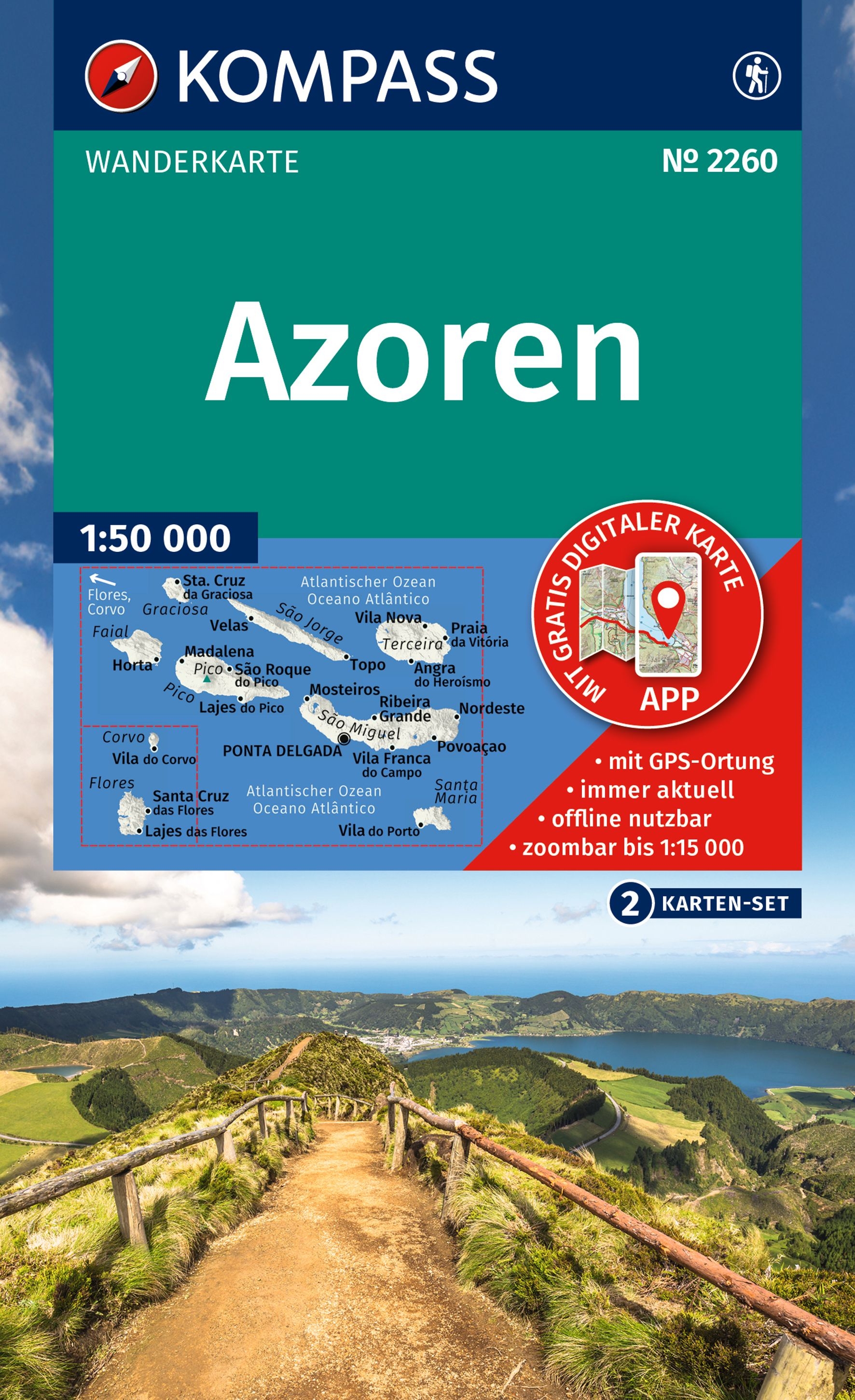 Wandelkaart Azoren | Kompass 2260 - 2-delig | ISBN 9783991544166