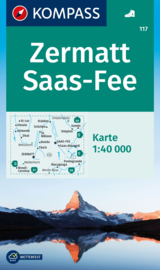 Wandelkaart Zermatt - Saas Fee | Kompass 117 | 1:40.000 | ISBN  9783991541790