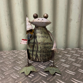 Kikker met paraplu van gerecycled blik