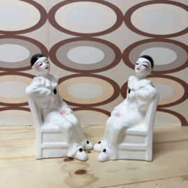 Vintage Pierrot Boekensteunen - Wit Porselein