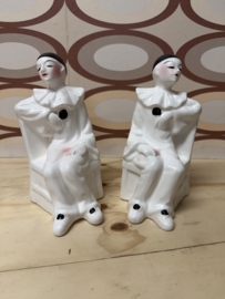 Vintage Pierrot Boekensteunen - Wit Porselein